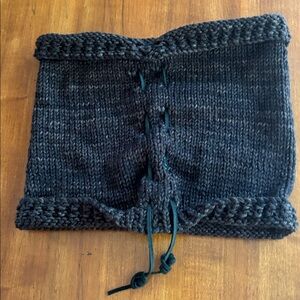 Hand-Knit Black Cowl Scarf.
